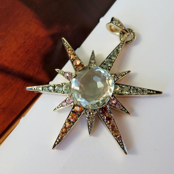 H Stern 18K Gold Diamond Sapphires Star XL Pendant - Picture 11 of 14